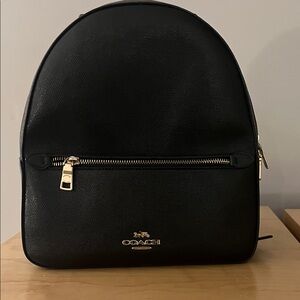 Coach Black Leather Backpack with Gold Zipper